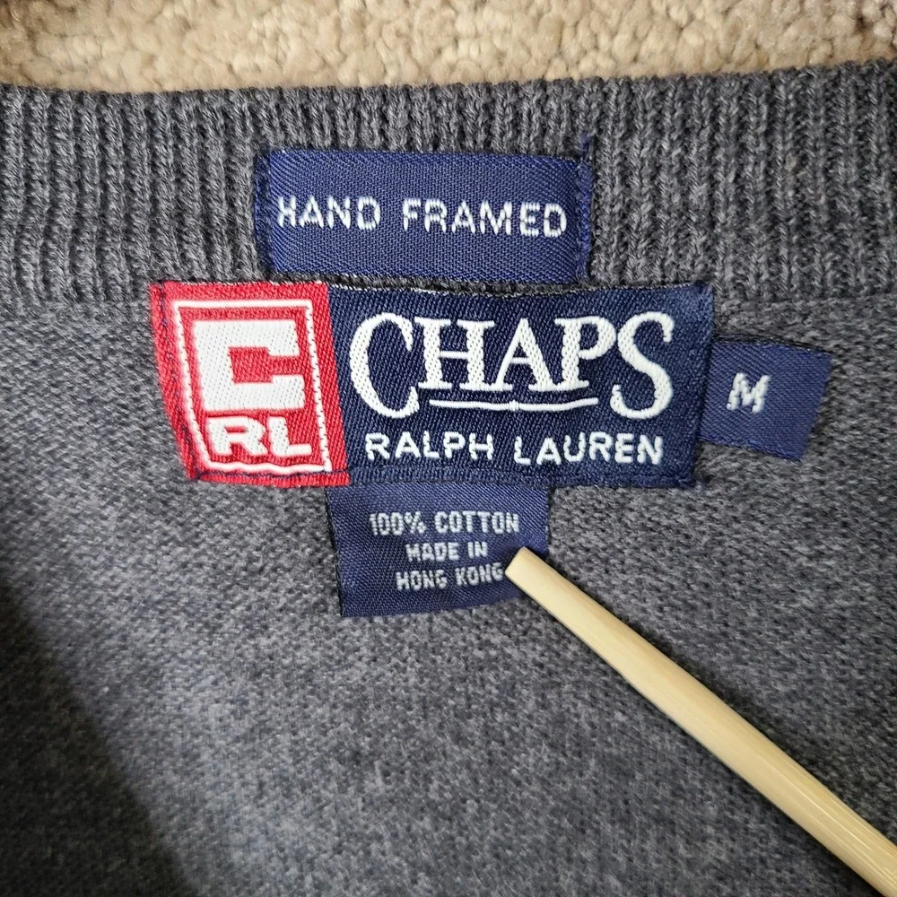Vintage Chaps Ralph Lauren Sweater Vest Mens Medium Gray V Neck Cotton Knit Golf